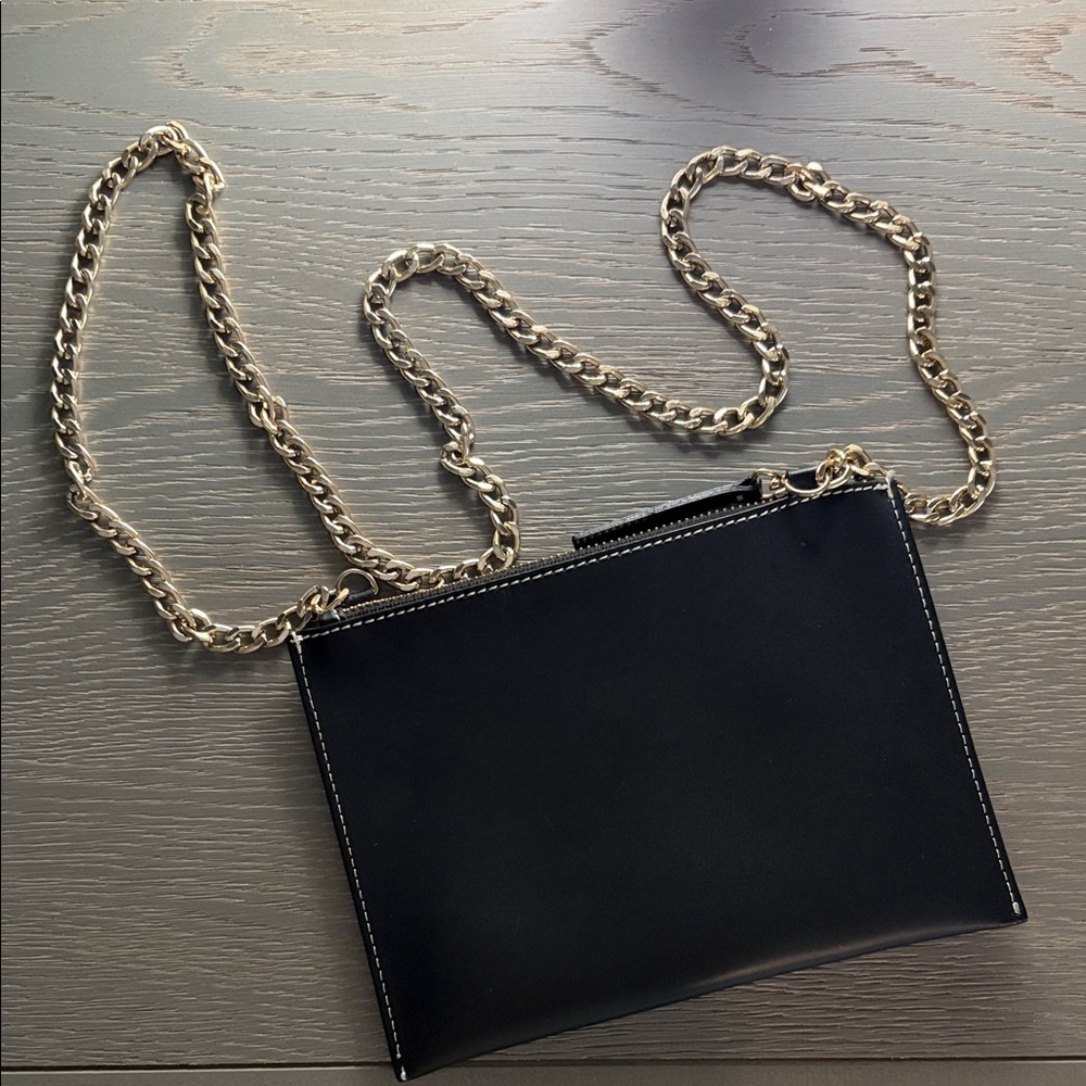 Alberta Di Canio Black Clutch with Gold Chain 8” x 6”